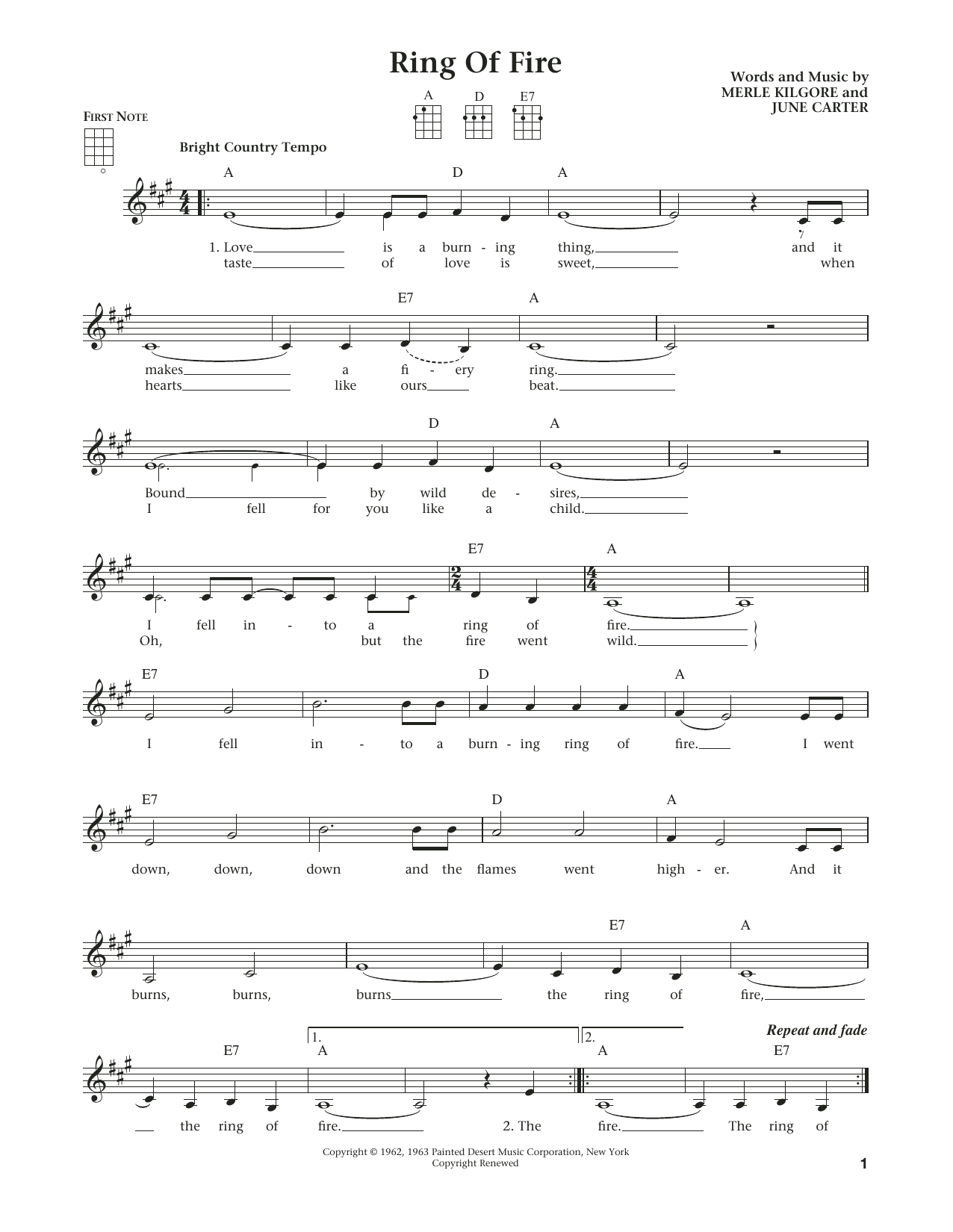 Johnny Cash Ring Of Fire (from The Daily Ukulele) (arr. Liz and Jim Beloff) Sheet Music Notes & Chords for Ukulele - Download or Print PDF