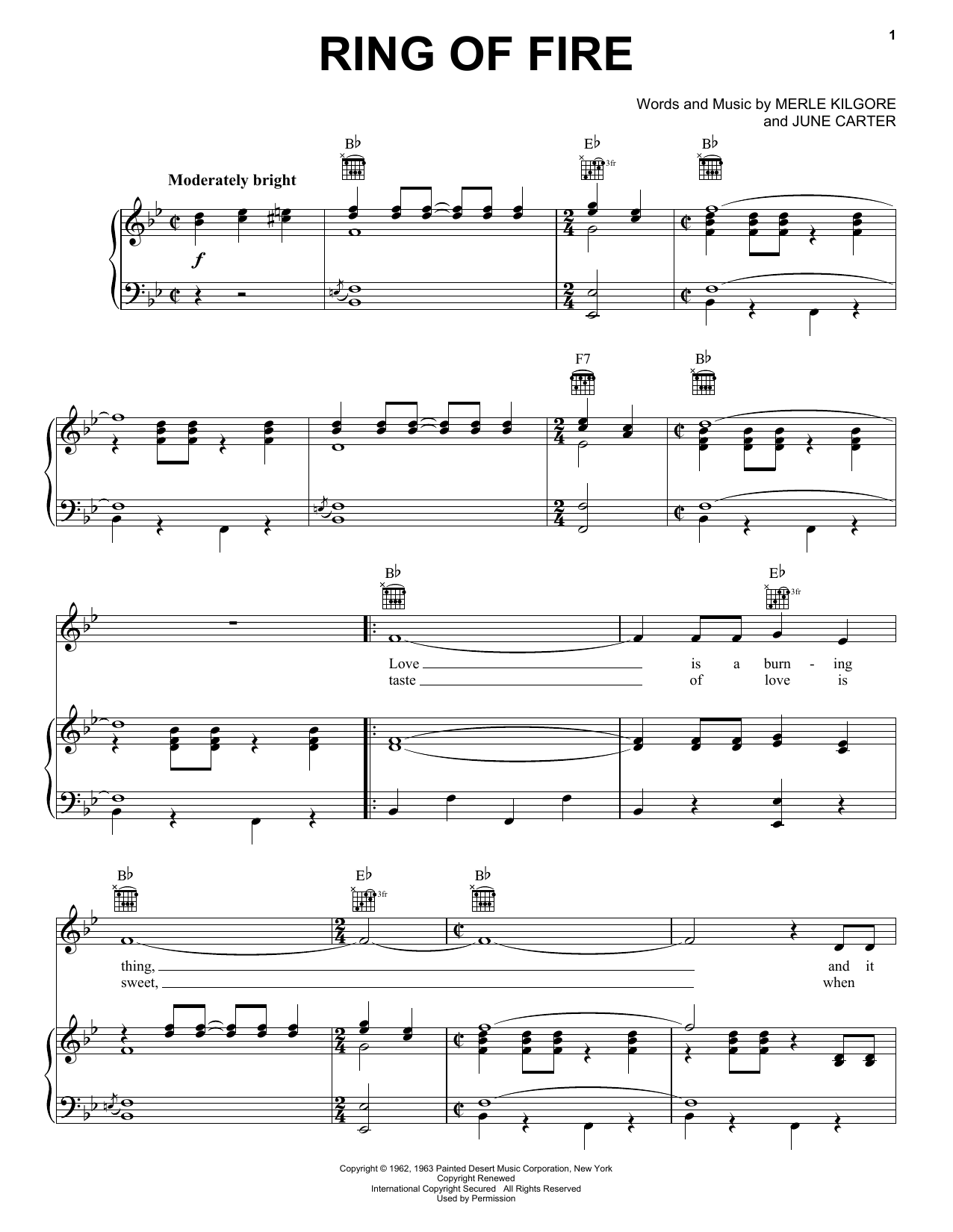 Johnny Cash Ring Of Fire sheet music notes and chords. Download Printable PDF.