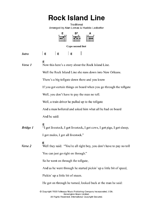 Johnny Cash Rock Island Line Sheet Music Notes & Chords for Lyrics & Chords - Download or Print PDF