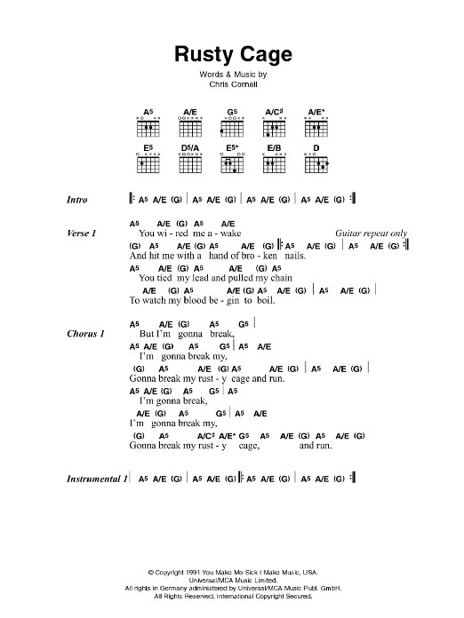 Johnny Cash Rusty Cage Sheet Music Notes & Chords for Lyrics & Chords - Download or Print PDF