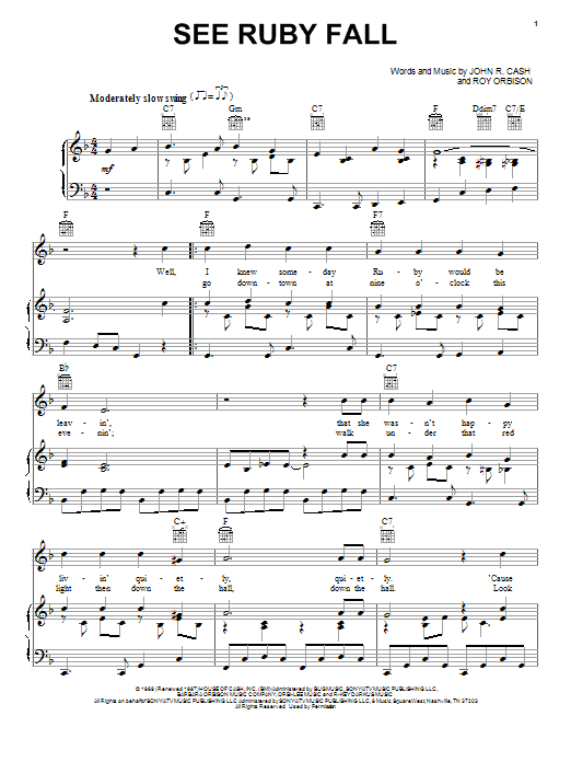 Johnny Cash See Ruby Fall Sheet Music Notes & Chords for Piano, Vocal & Guitar (Right-Hand Melody) - Download or Print PDF