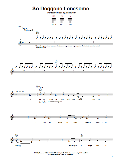 Johnny Cash So Doggone Lonesome Sheet Music Notes & Chords for Piano, Vocal & Guitar (Right-Hand Melody) - Download or Print PDF