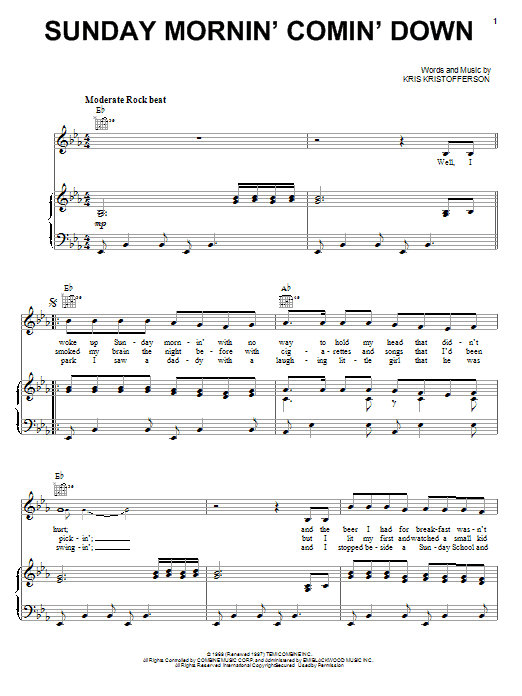 Johnny Cash Sunday Mornin' Comin' Down Sheet Music Notes & Chords for Super Easy Piano - Download or Print PDF