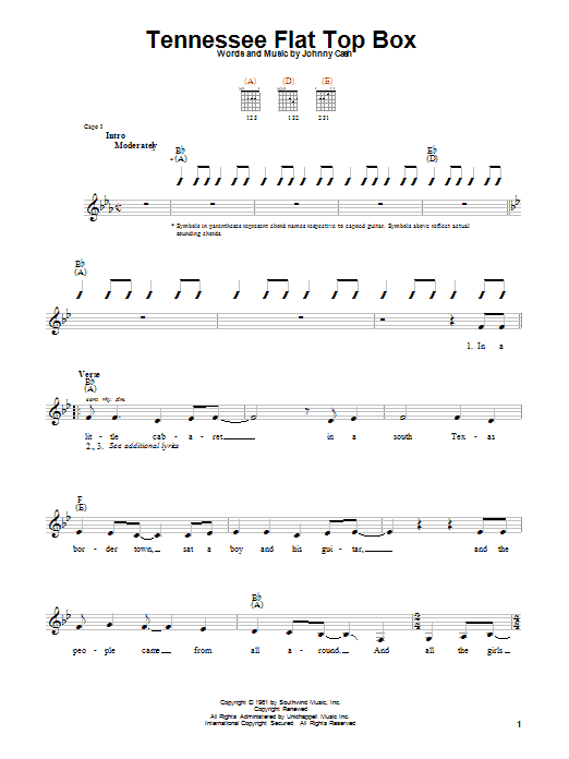 Johnny Cash Tennessee Flat Top Box Sheet Music Notes & Chords for Guitar Tab - Download or Print PDF