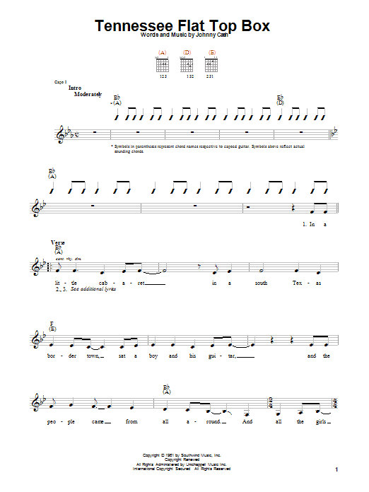 Johnny Cash Tennessee Flat Top Box Sheet Music Notes & Chords for Easy Guitar - Download or Print PDF