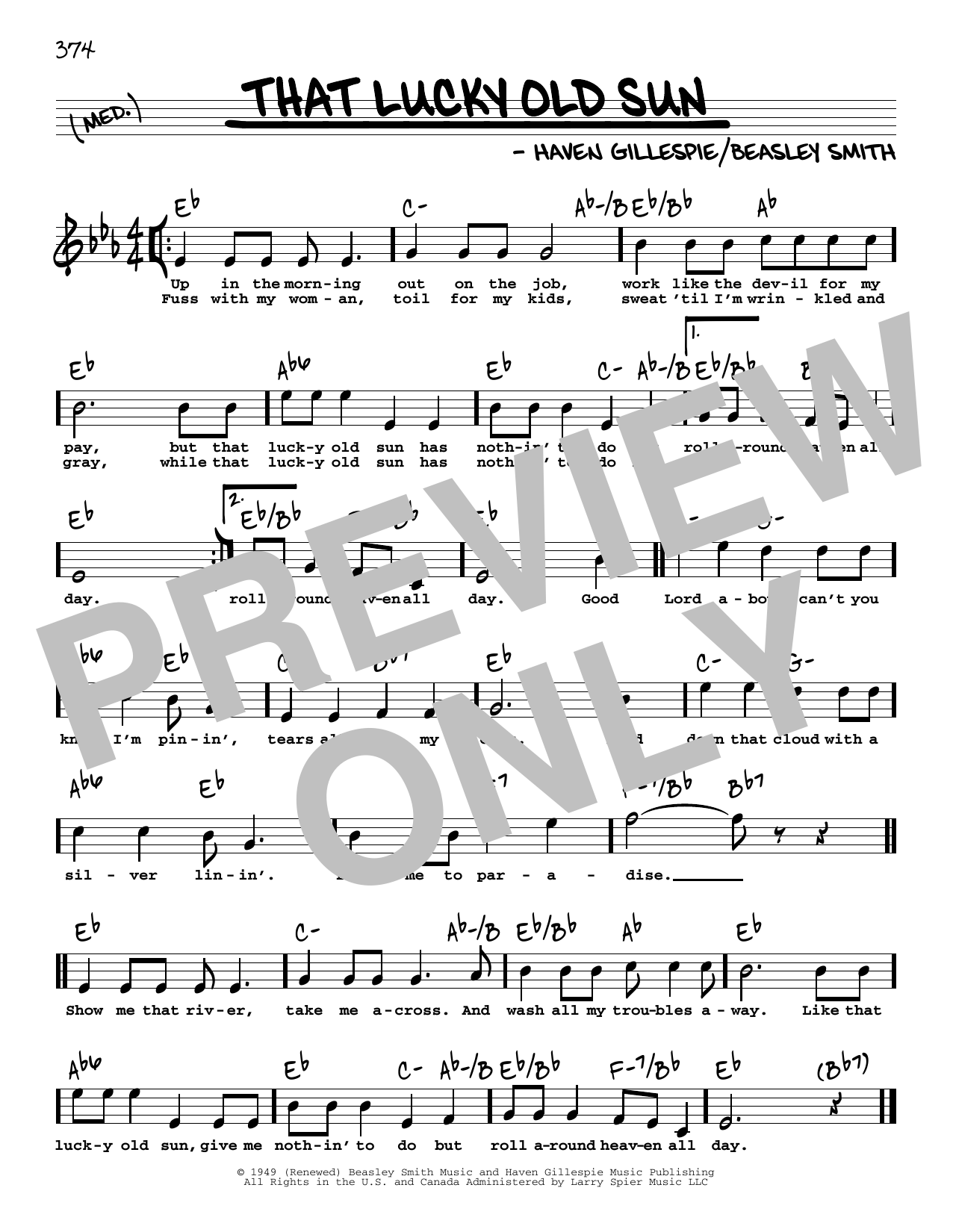 Johnny Cash That Lucky Old Sun (High Voice) Sheet Music Notes & Chords for Real Book – Melody, Lyrics & Chords - Download or Print PDF