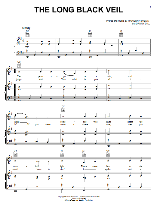 Johnny Cash The Long Black Veil Sheet Music Notes & Chords for Piano, Vocal & Guitar (Right-Hand Melody) - Download or Print PDF