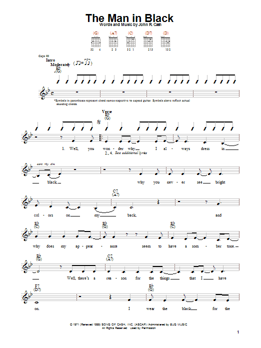 Johnny Cash The Man In Black Sheet Music Notes & Chords for Voice - Download or Print PDF