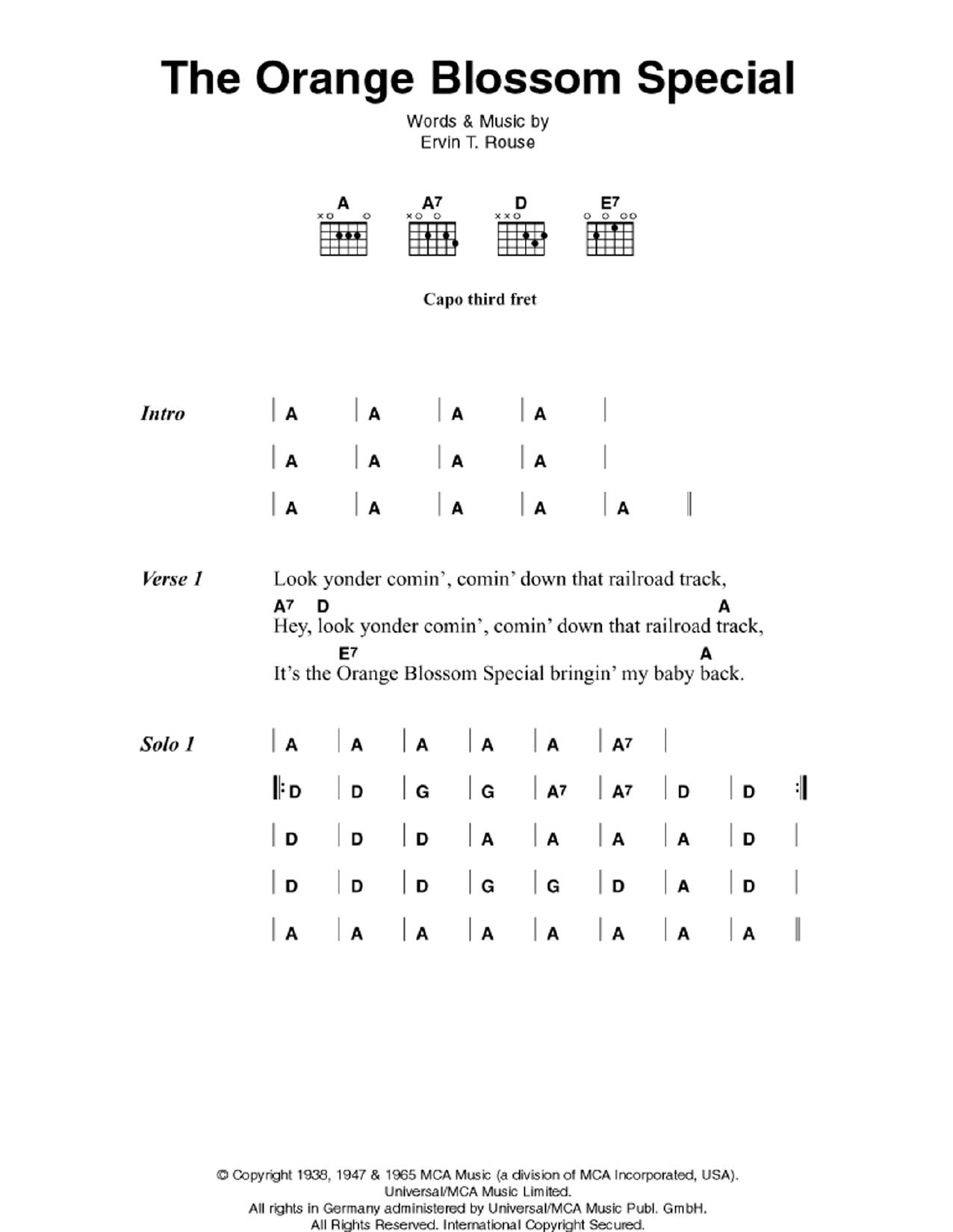 Johnny Cash The Orange Blossom Special Sheet Music Notes & Chords for Lyrics & Chords - Download or Print PDF