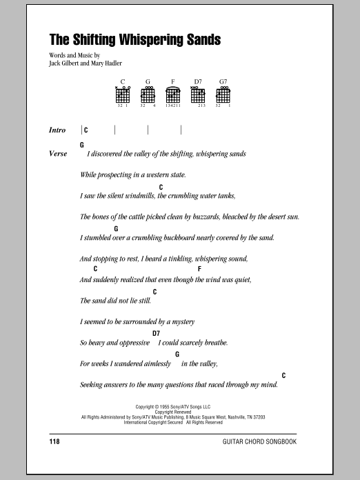 Johnny Cash The Shifting Whispering Sands Sheet Music Notes & Chords for Piano, Vocal & Guitar (Right-Hand Melody) - Download or Print PDF