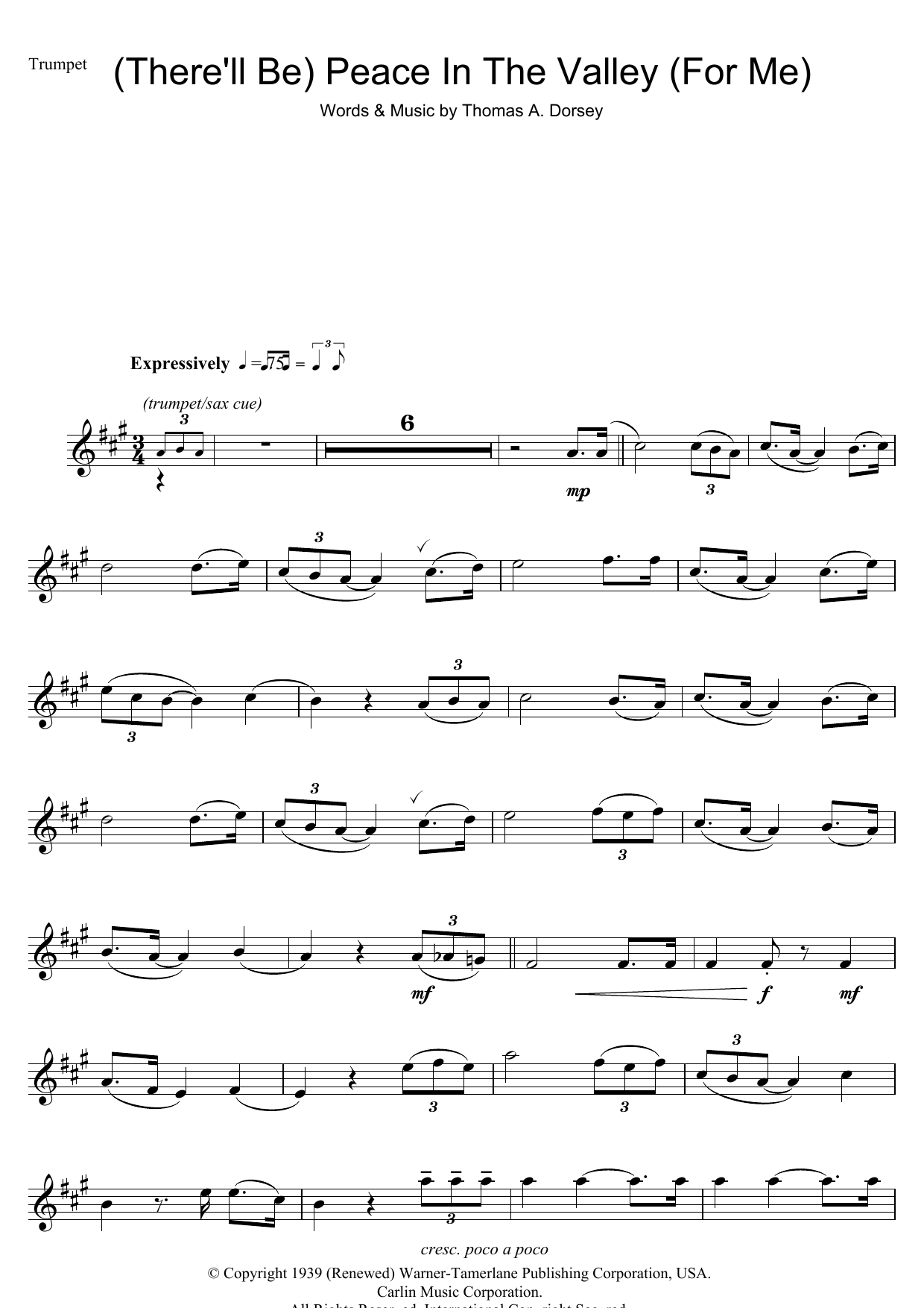 Johnny Cash (There'll Be) Peace In The Valley (For Me) Sheet Music Notes & Chords for Flute - Download or Print PDF