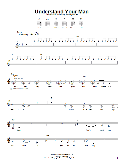 Johnny Cash Understand Your Man Sheet Music Notes & Chords for Easy Guitar - Download or Print PDF