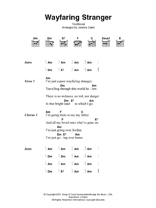 Johnny Cash Wayfaring Stranger Sheet Music Notes & Chords for Piano, Vocal & Guitar (Right-Hand Melody) - Download or Print PDF