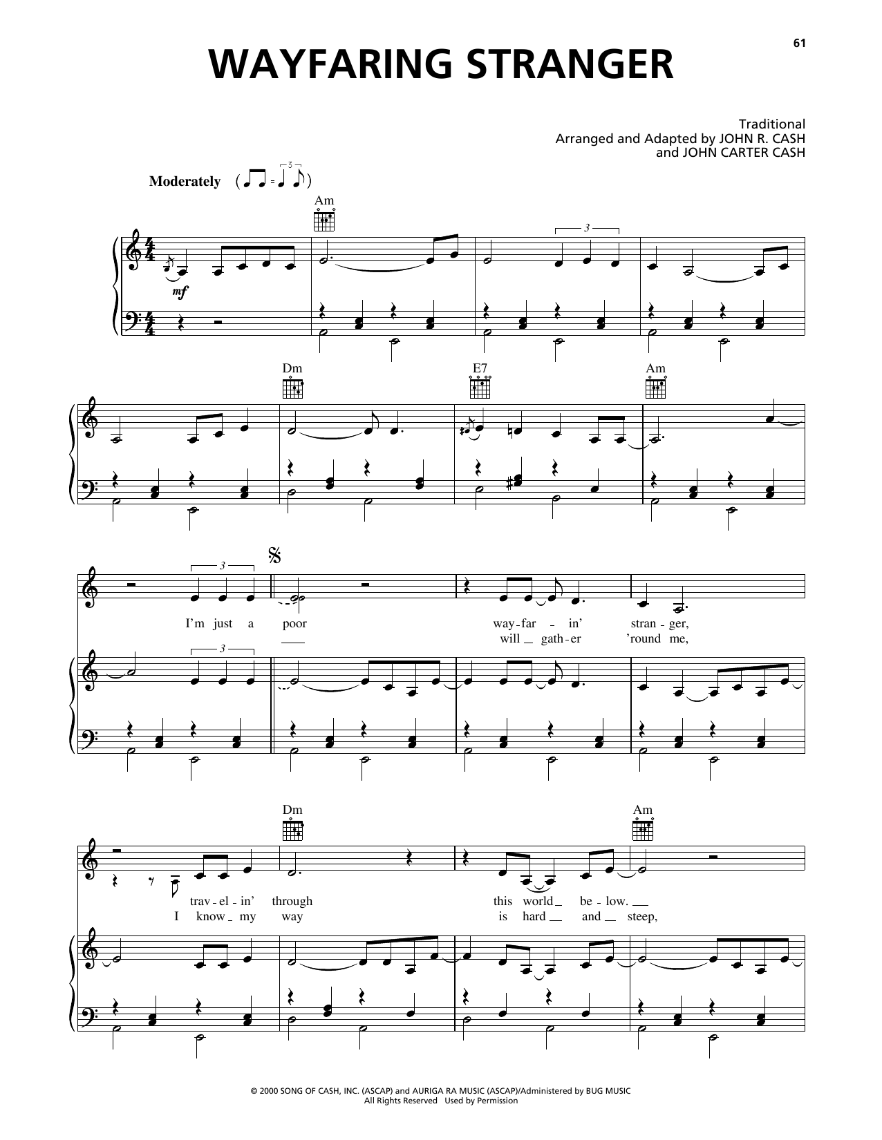 Johnny Cash Wayfaring Stranger Sheet Music Notes & Chords for Piano, Vocal & Guitar (Right-Hand Melody) - Download or Print PDF