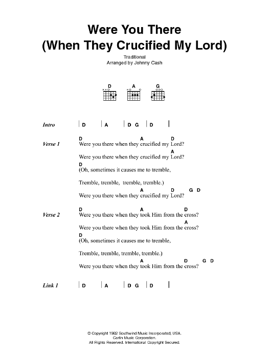 Johnny Cash Were You There (When They Crucified My Lord) Sheet Music Notes & Chords for Lyrics & Chords - Download or Print PDF