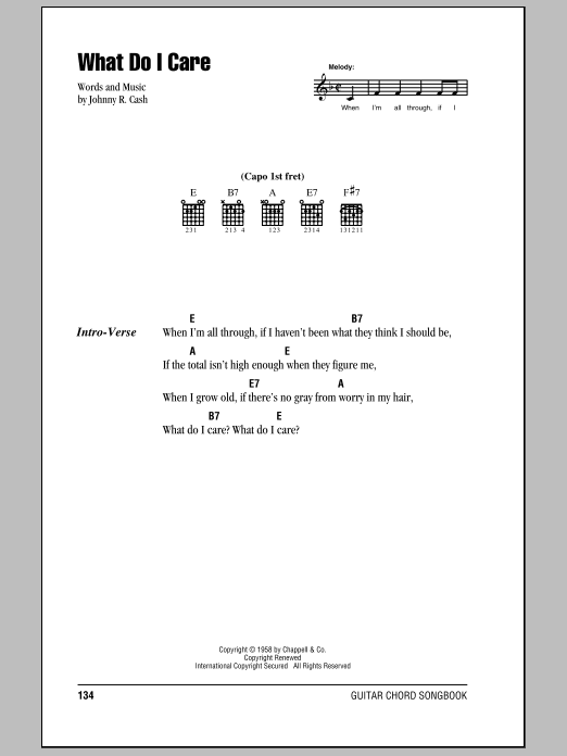 Johnny Cash What Do I Care Sheet Music Notes & Chords for Piano, Vocal & Guitar (Right-Hand Melody) - Download or Print PDF