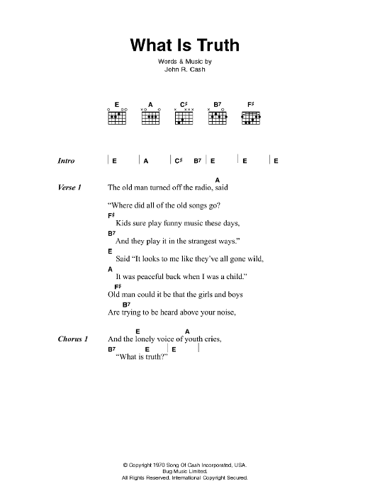 Johnny Cash What Is Truth Sheet Music Notes & Chords for Lyrics & Chords - Download or Print PDF