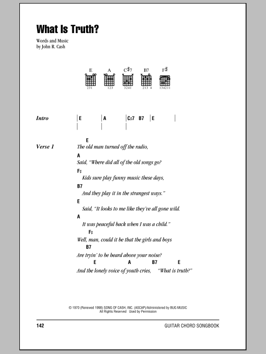 Johnny Cash What Is Truth? Sheet Music Notes & Chords for Lyrics & Chords - Download or Print PDF