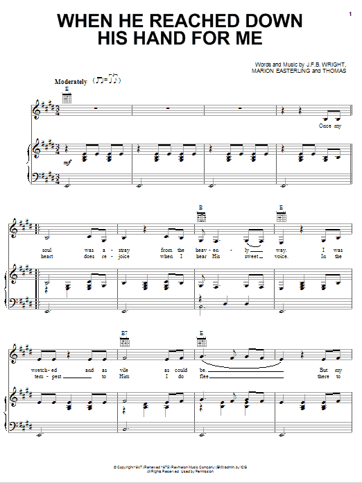 Johnny Cash When He Reached Down His Hand For Me Sheet Music Notes & Chords for Piano, Vocal & Guitar (Right-Hand Melody) - Download or Print PDF Johnny Cash When He Reached Down His Hand For Me Sheet Music Notes & Chords for Piano, Vocal & Guitar (Right-Hand Melody) - Download or Print PDF