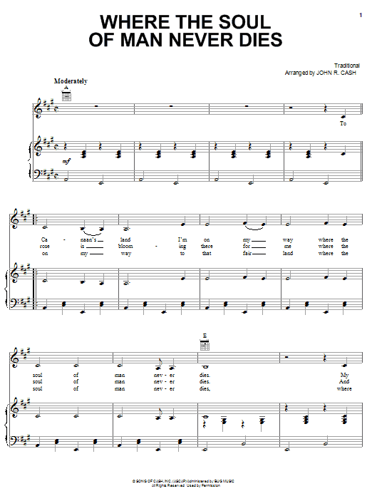 Johnny Cash Where The Soul Of Man Never Dies Sheet Music Notes & Chords for Piano, Vocal & Guitar (Right-Hand Melody) - Download or Print PDF