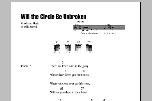 Johnny Cash Will The Circle Be Unbroken Sheet Music Notes & Chords for Lyrics & Chords - Download or Print PDF