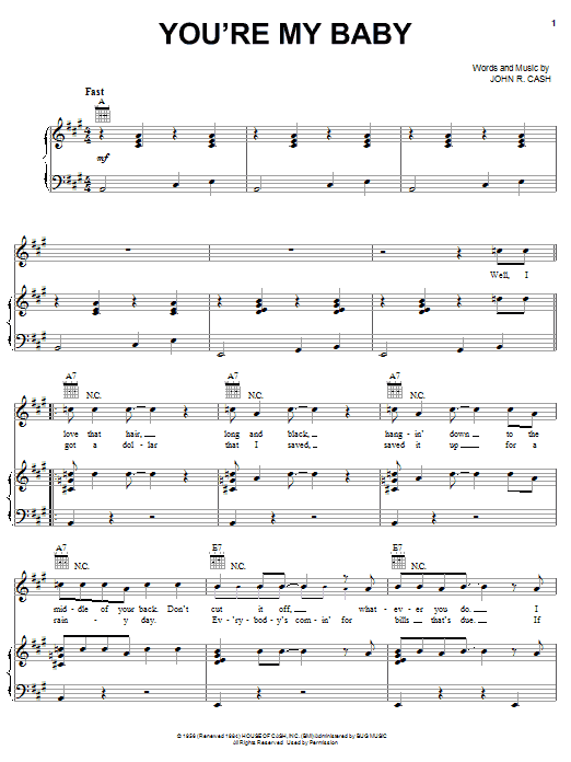 Johnny Cash You're My Baby Sheet Music Notes & Chords for Piano, Vocal & Guitar (Right-Hand Melody) - Download or Print PDF