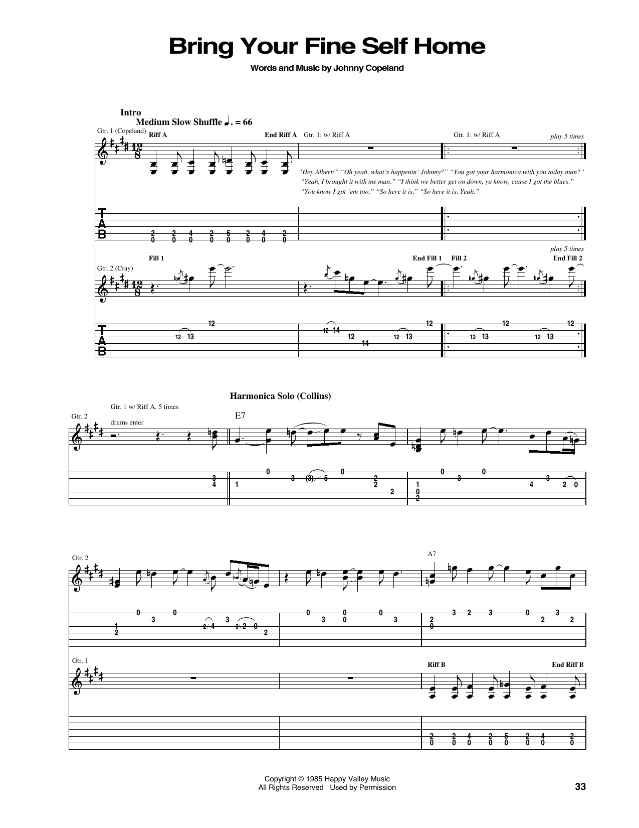 Johnny Copeland Bring Your Fine Self Home Sheet Music Notes & Chords for Guitar Tab - Download or Print PDF