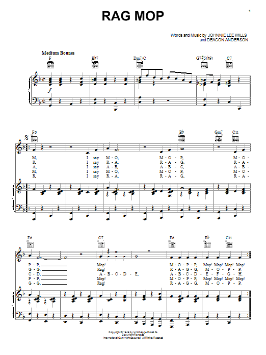 Johnny Lee Wills Rag Mop Sheet Music Notes & Chords for Piano, Vocal & Guitar (Right-Hand Melody) - Download or Print PDF