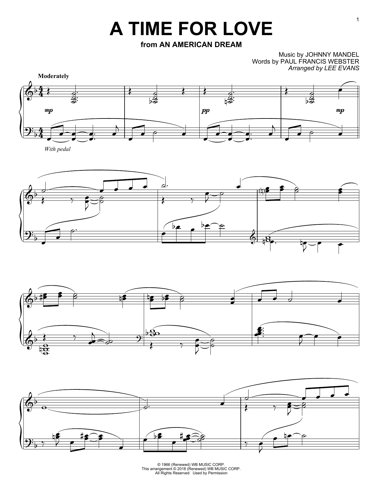Johnny Mandel A Time For Love (from An American Dream) (arr. Lee Evans) Sheet Music Notes & Chords for Piano Solo - Download or Print PDF