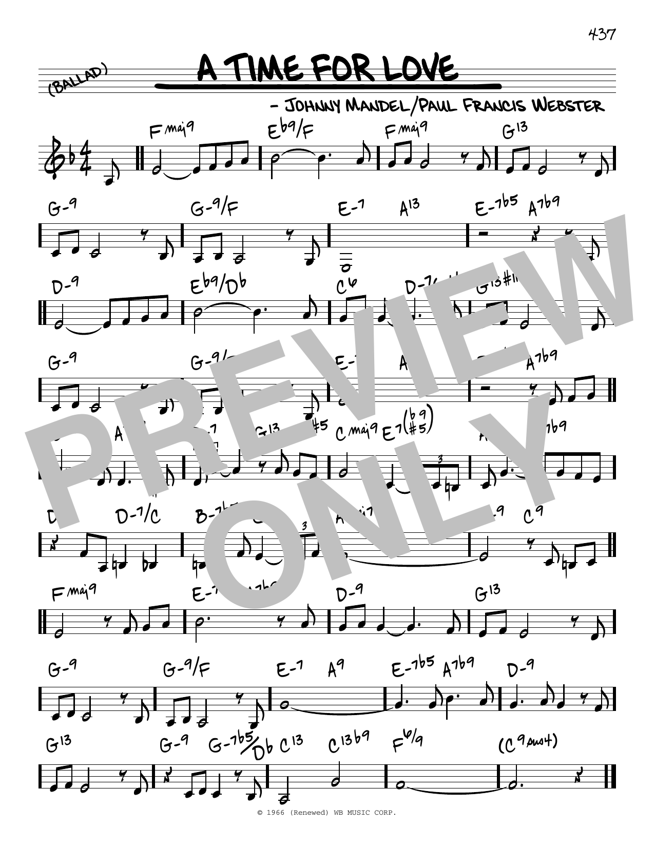 Johnny Mandel and Paul Francis Webster A Time For Love Sheet Music Notes & Chords for Real Book – Melody & Chords - Download or Print PDF