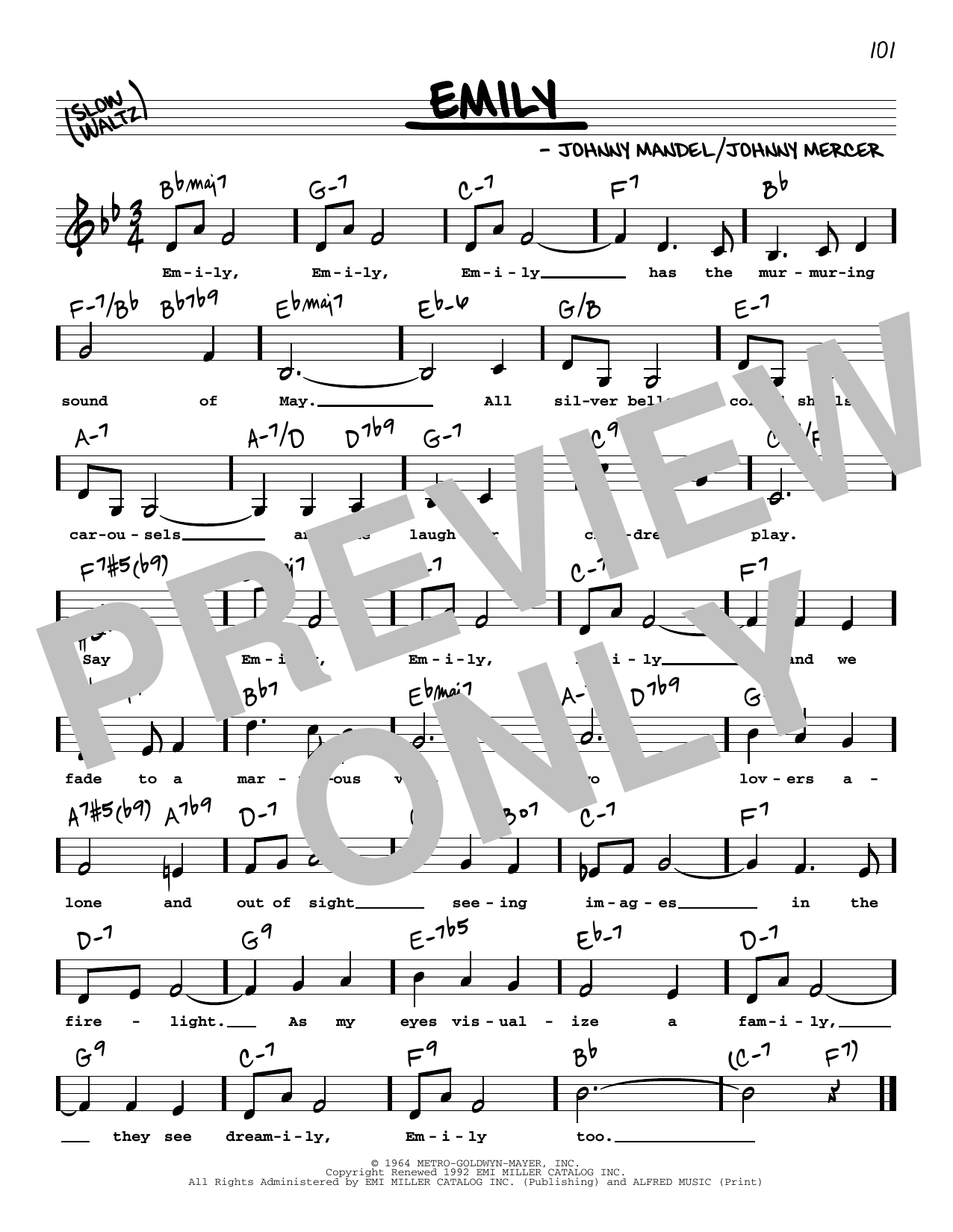 Johnny Mandel Emily (Low Voice) Sheet Music Notes & Chords for Real Book – Melody, Lyrics & Chords - Download or Print PDF Johnny Mandel Emily (Low Voice) Sheet Music Notes & Chords for Real Book – Melody, Lyrics & Chords - Download or Print PDF