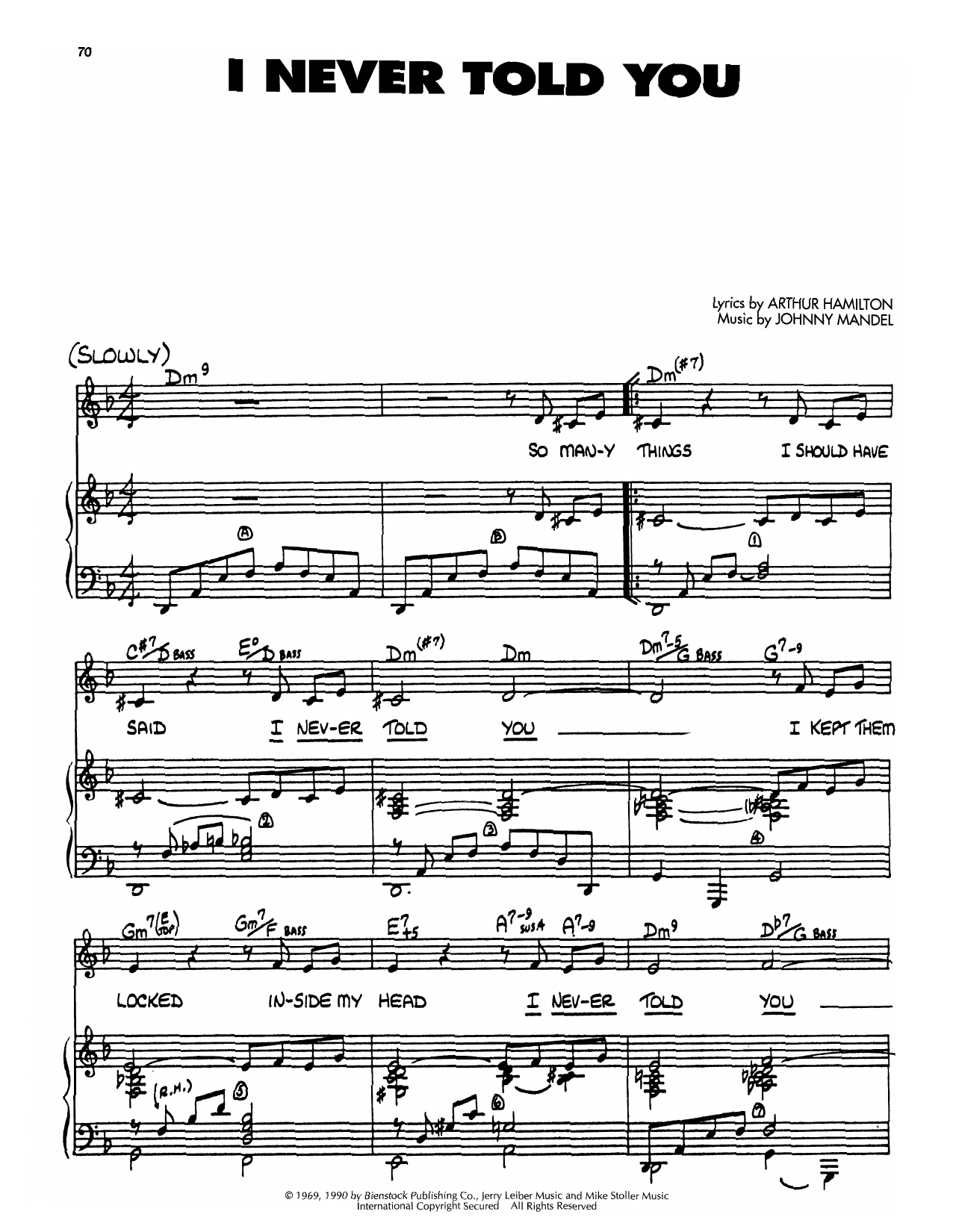 Johnny Mandel I Never Told You Sheet Music Notes & Chords for Piano, Vocal & Guitar Chords (Right-Hand Melody) - Download or Print PDF