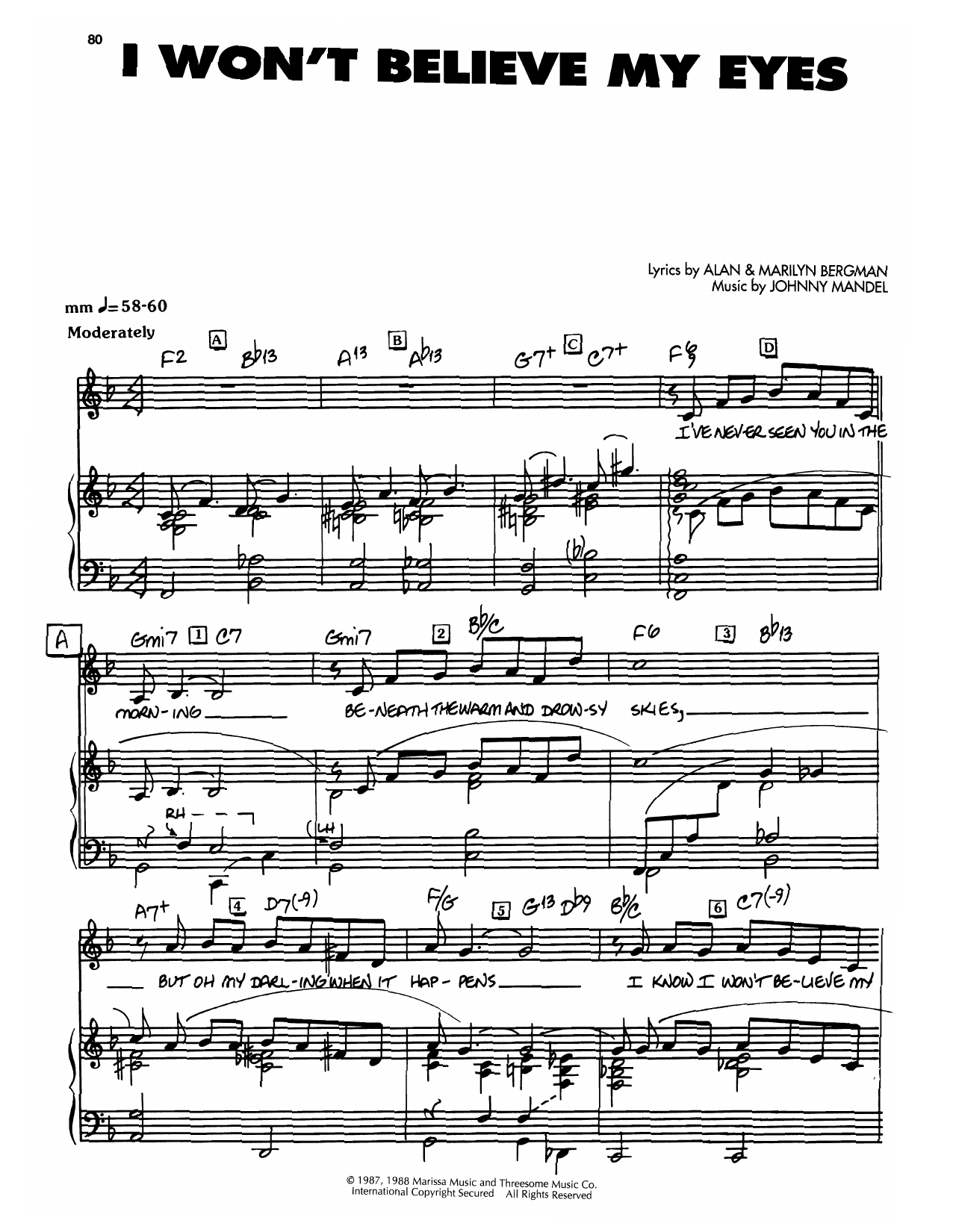 Johnny Mandel I Won't Believe My Eyes Sheet Music Notes & Chords for Piano, Vocal & Guitar Chords (Right-Hand Melody) - Download or Print PDF