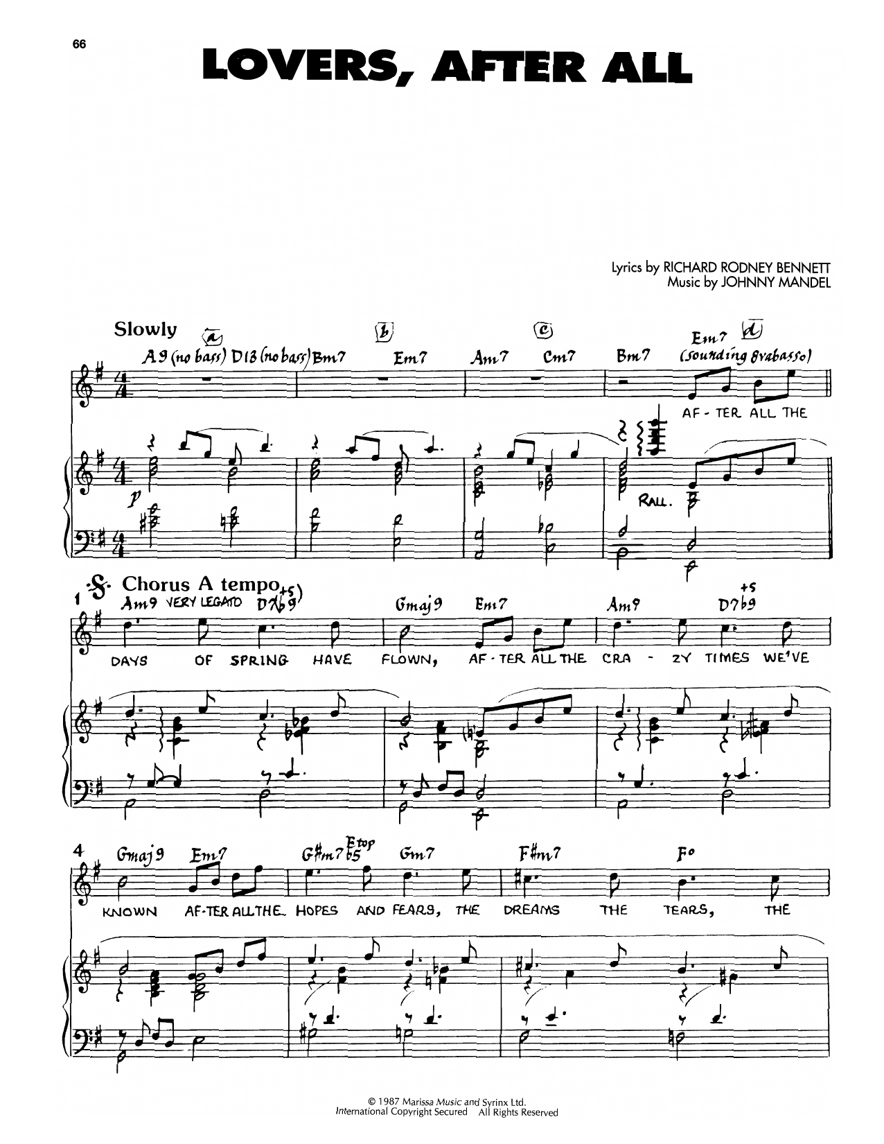 Johnny Mandel Lovers, After All Sheet Music Notes & Chords for Piano, Vocal & Guitar Chords (Right-Hand Melody) - Download or Print PDF