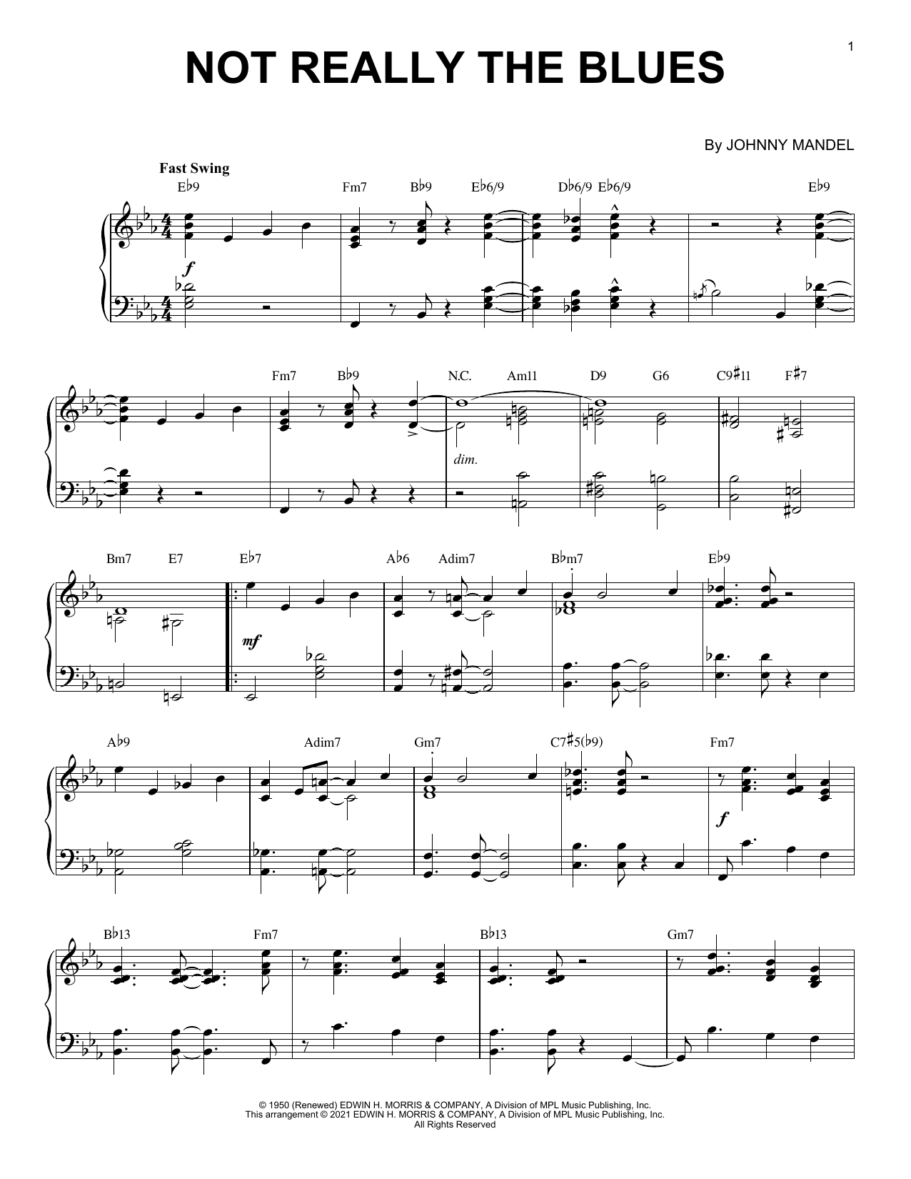 Johnny Mandel Not Really The Blues [Jazz version] (arr. Brent Edstrom) Sheet Music Notes & Chords for Piano Solo - Download or Print PDF