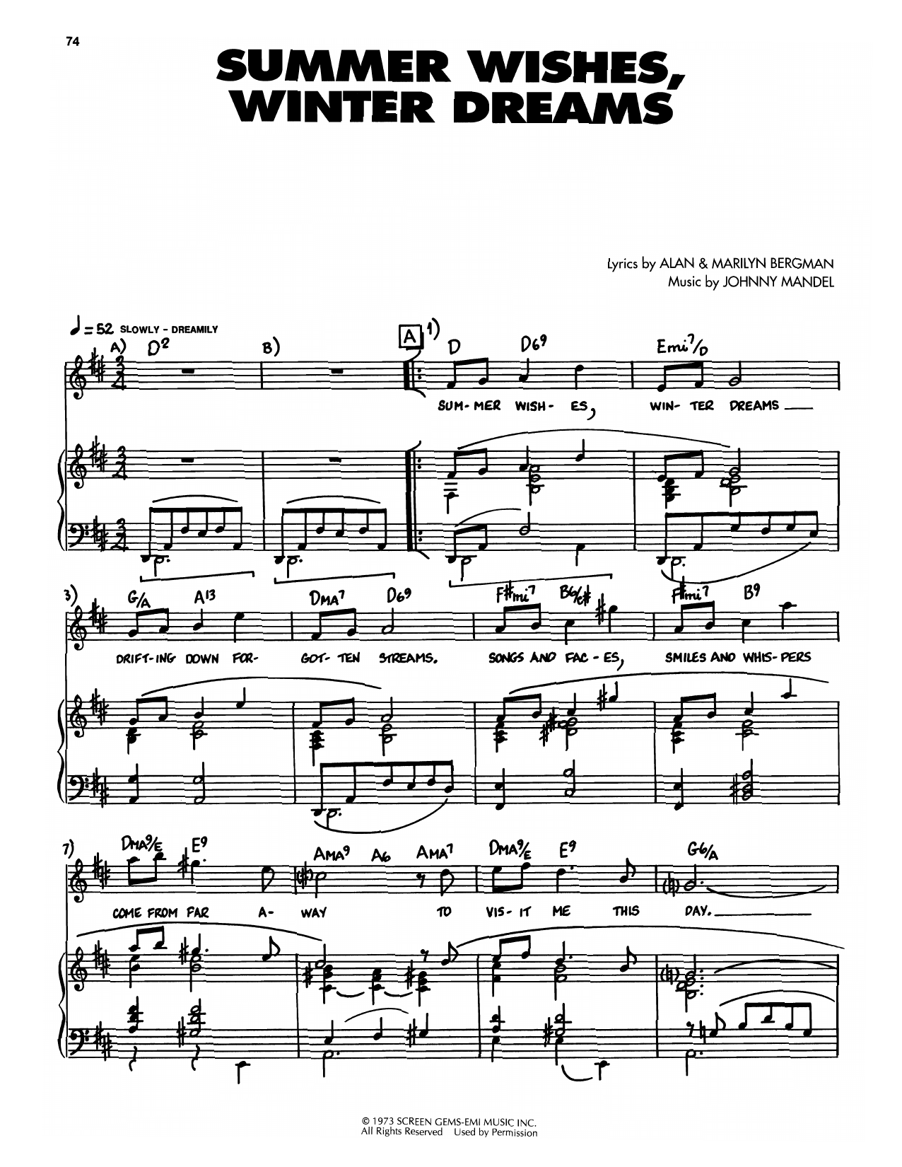 Johnny Mandel Summer Wishes, Winter Dreams Sheet Music Notes & Chords for Piano, Vocal & Guitar Chords (Right-Hand Melody) - Download or Print PDF Johnny Mandel Summer Wishes, Winter Dreams Sheet Music Notes & Chords for Piano, Vocal & Guitar Chords (Right-Hand Melody) - Download or Print PDF