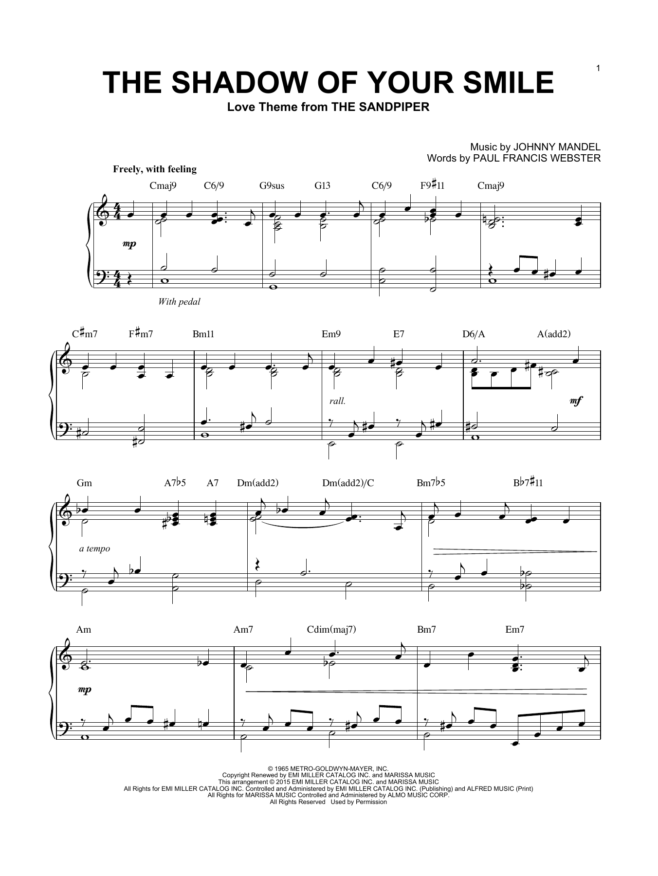 Johnny Mandel The Shadow Of Your Smile [Jazz version] (arr. Brent Edstrom) Sheet Music Notes & Chords for Piano - Download or Print PDF