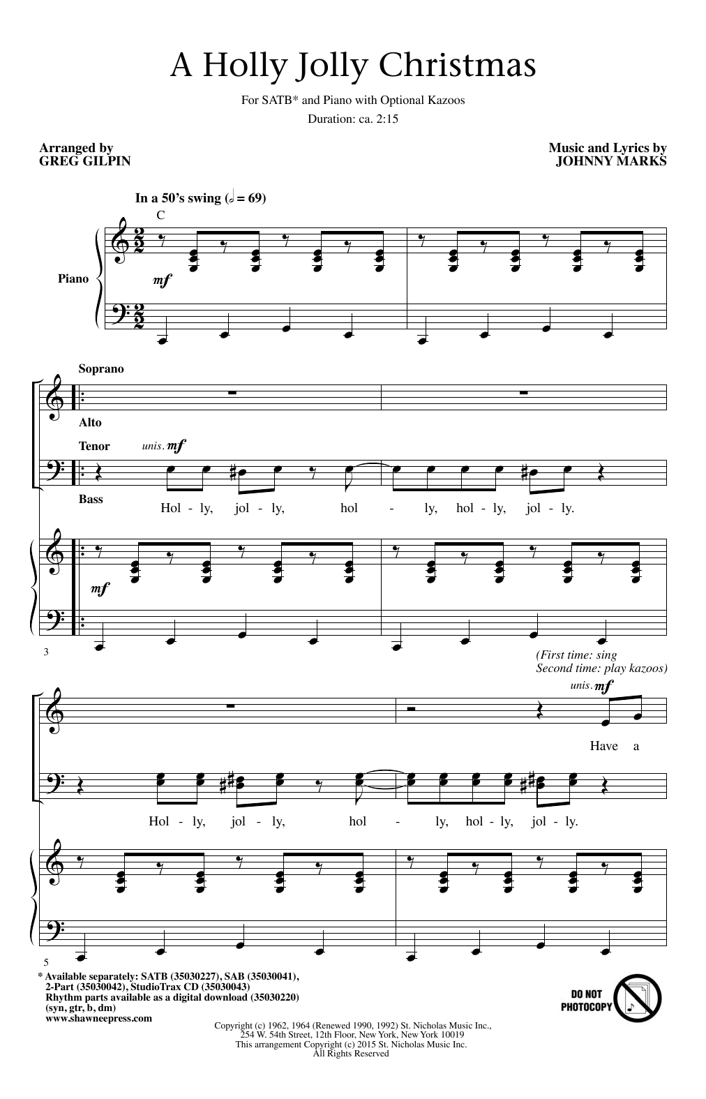 Johnny Marks A Holly Jolly Christmas (arr. Greg Gilpin) Sheet Music Notes & Chords for 2-Part Choir - Download or Print PDF