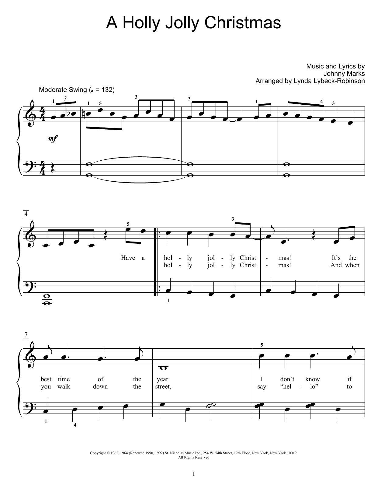 Johnny Marks A Holly Jolly Christmas (arr. Lynda Lybeck-Robinson) Sheet Music Notes & Chords for Educational Piano - Download or Print PDF