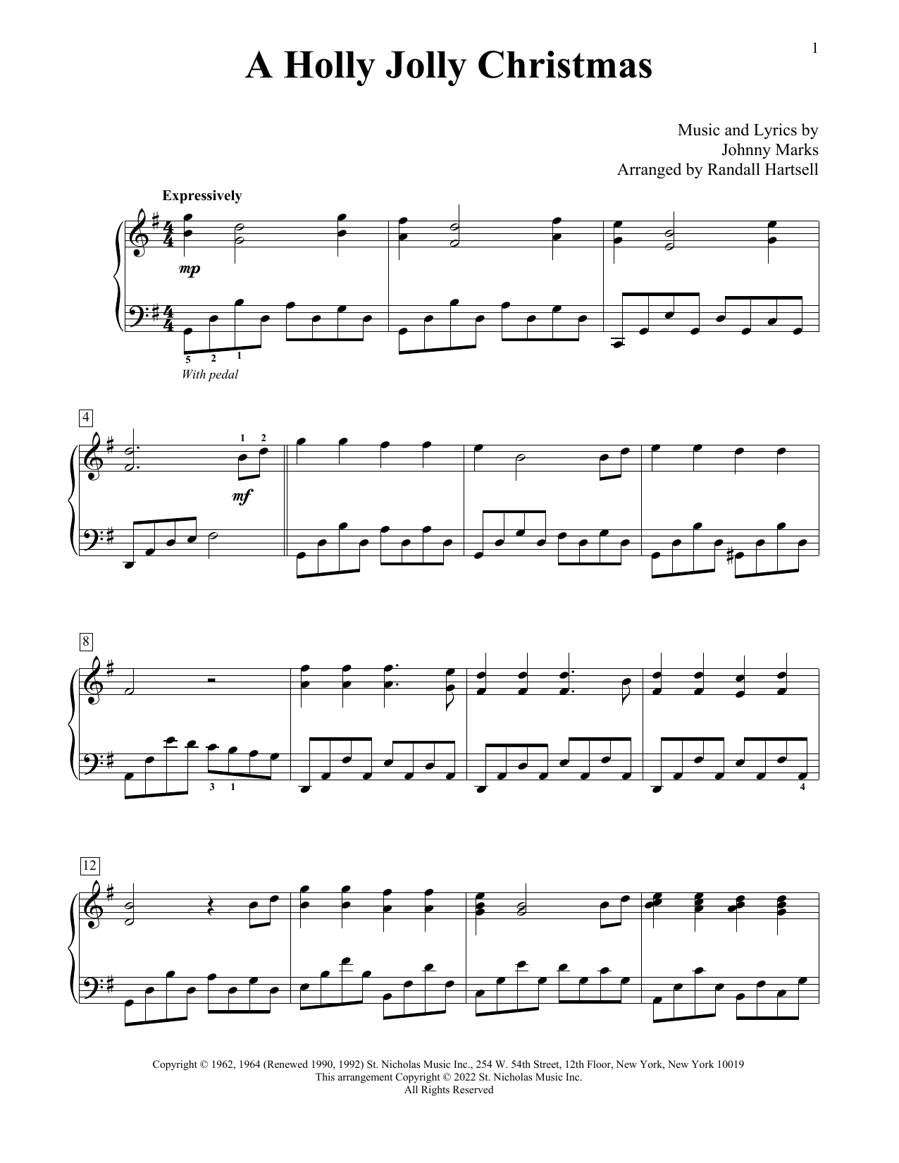 Johnny Marks A Holly Jolly Christmas (arr. Randall Hartsell) Sheet Music Notes & Chords for Educational Piano - Download or Print PDF