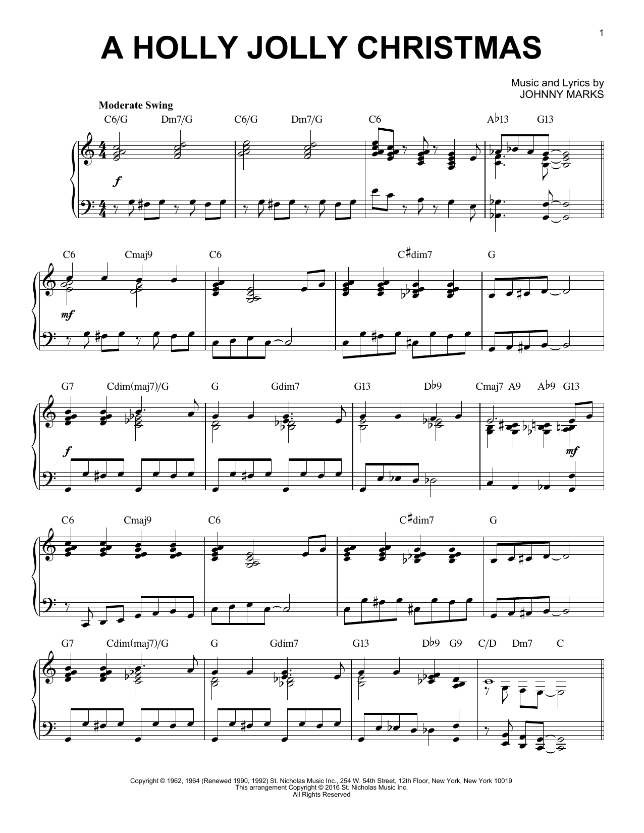 Johnny Marks A Holly Jolly Christmas [Jazz version] (arr. Brent Edstrom) Sheet Music Notes & Chords for Piano - Download or Print PDF