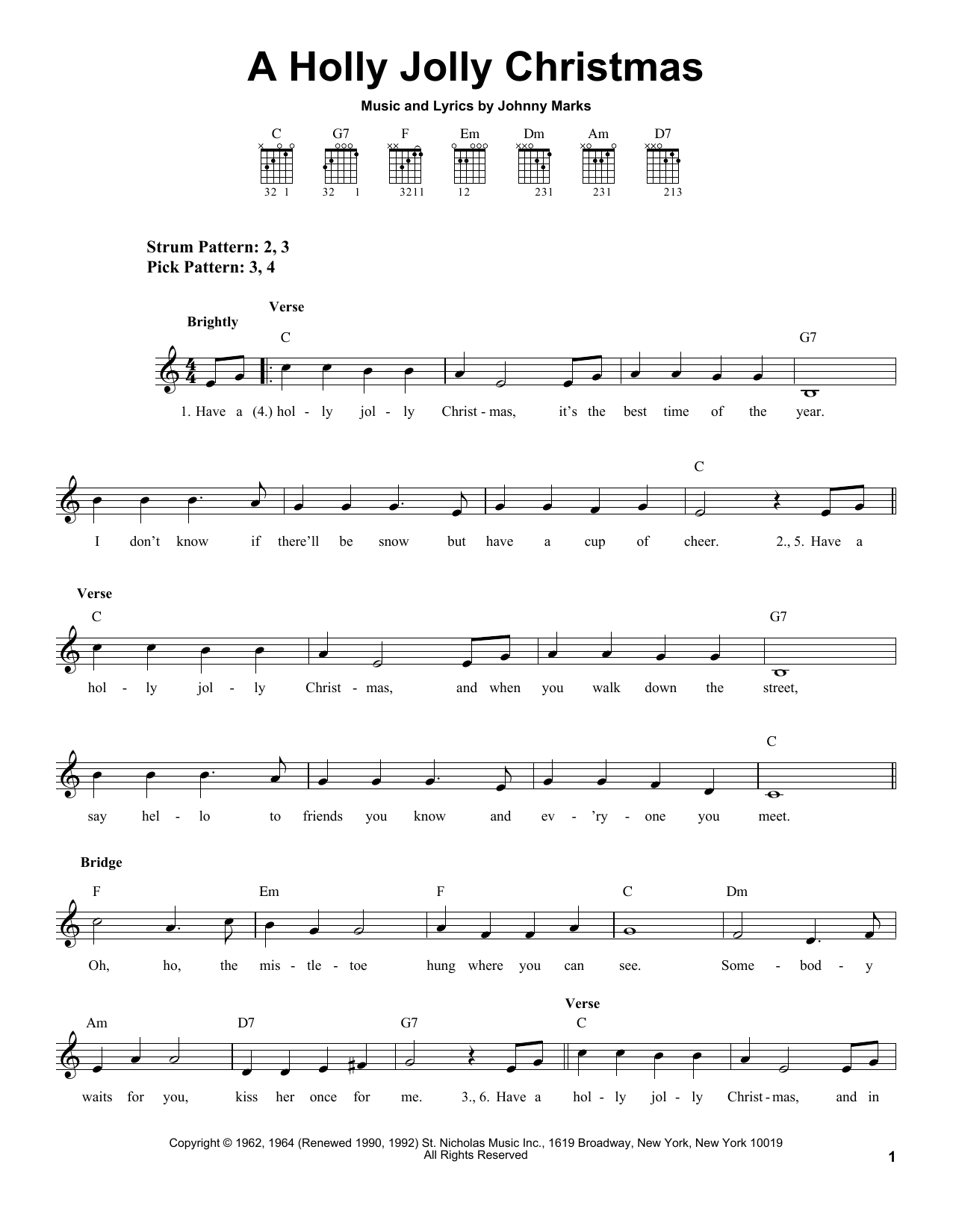 Johnny Marks A Holly Jolly Christmas Sheet Music Notes & Chords for Really Easy Guitar - Download or Print PDF