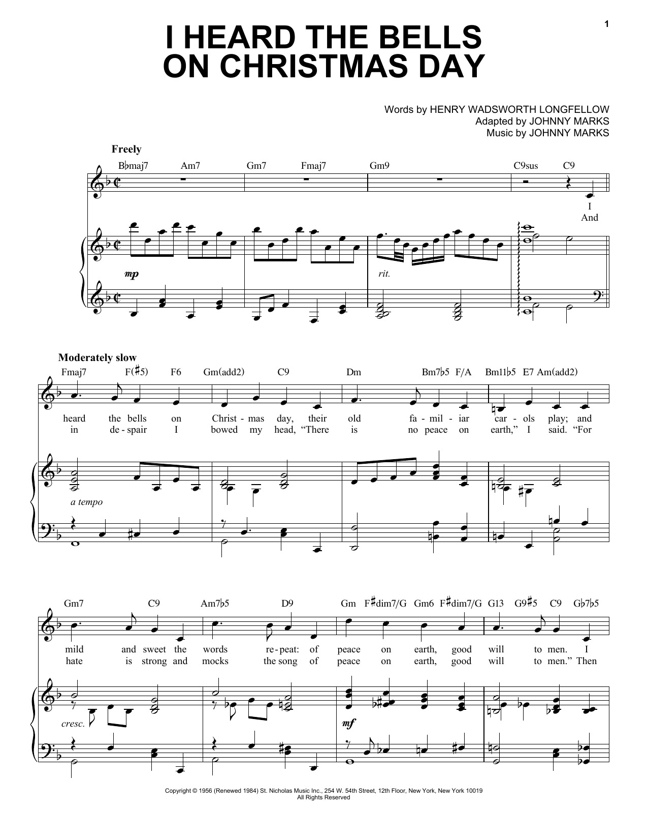 Johnny Marks I Heard The Bells On Christmas Day [Jazz Version] (arr. Brent Edstrom) Sheet Music Notes & Chords for Piano & Vocal - Download or Print PDF