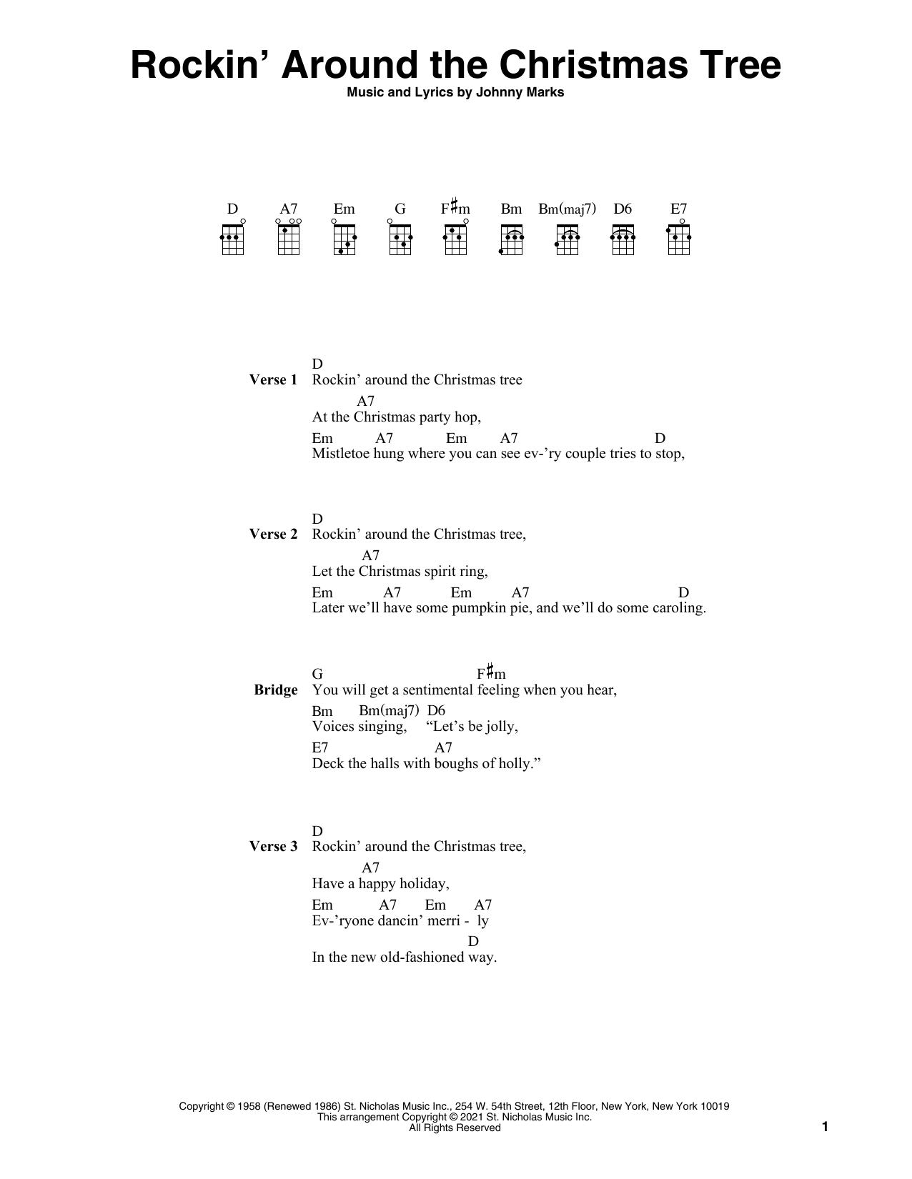 Johnny Marks Rockin' Around The Christmas Tree (arr. Fred Sokolow) Sheet Music Notes & Chords for Ukulele - Download or Print PDF