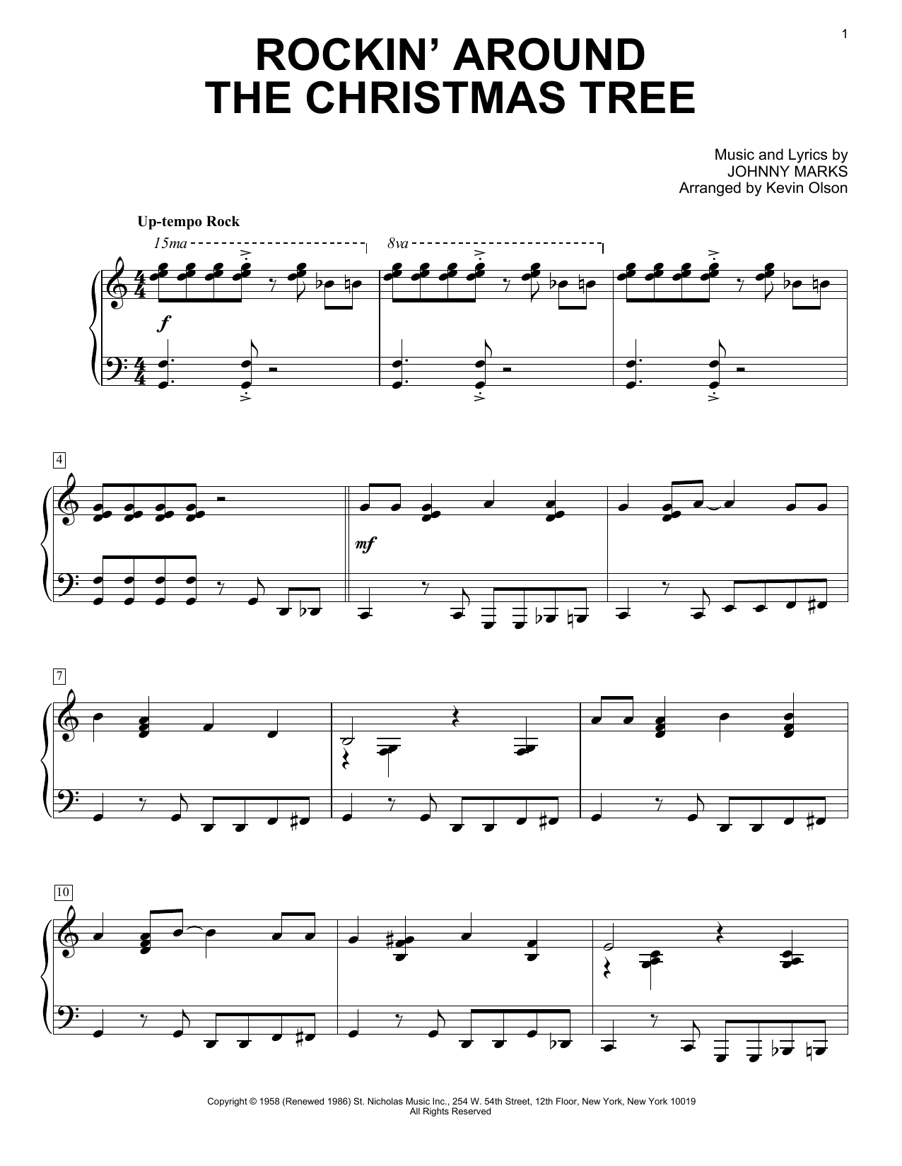 Johnny Marks Rockin' Around The Christmas Tree (arr. Kevin Olson) Sheet Music Notes & Chords for Easy Piano Solo - Download or Print PDF