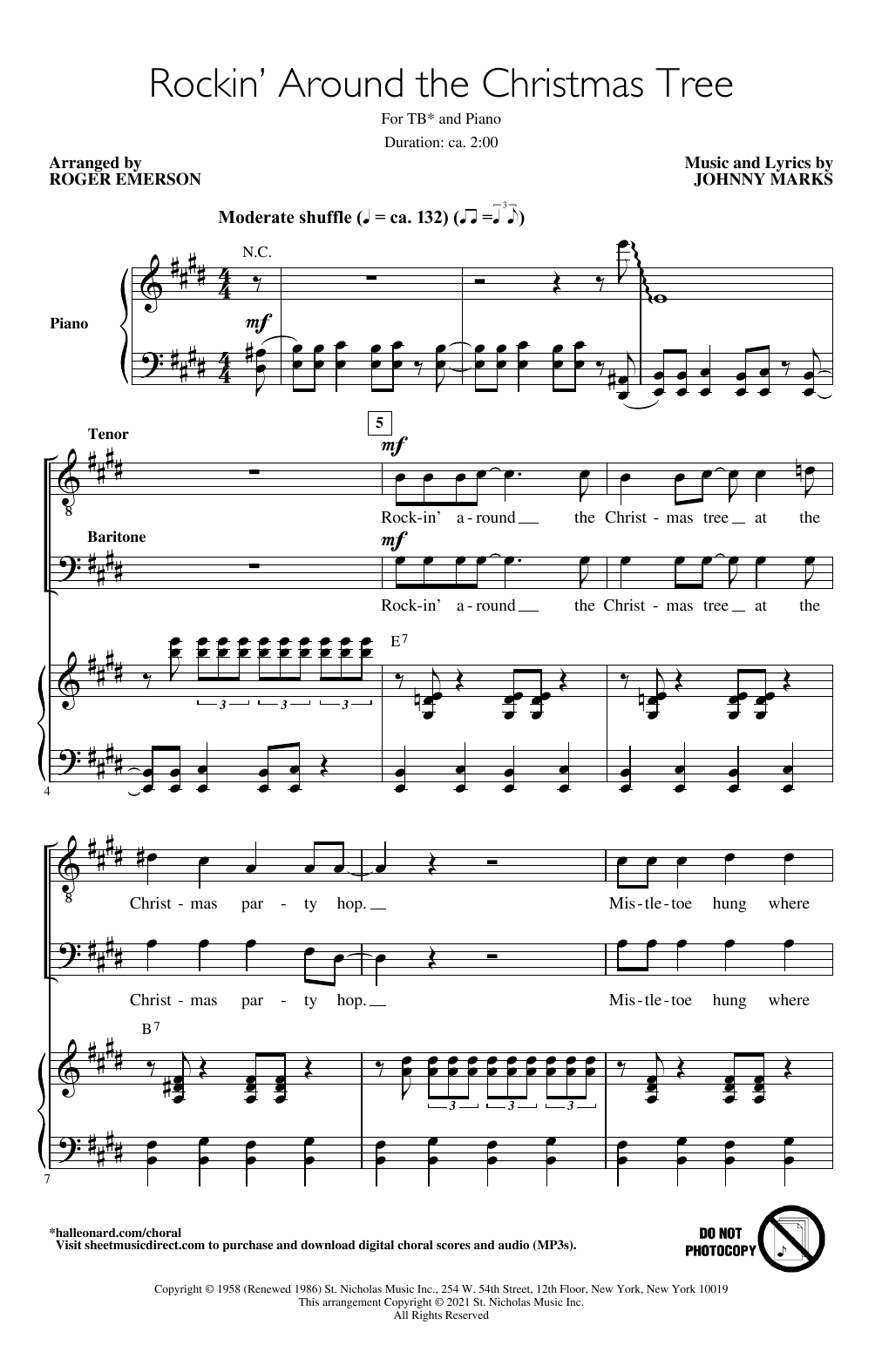 Johnny Marks Rockin' Around The Christmas Tree (arr. Roger Emerson) Sheet Music Notes & Chords for TB Choir - Download or Print PDF