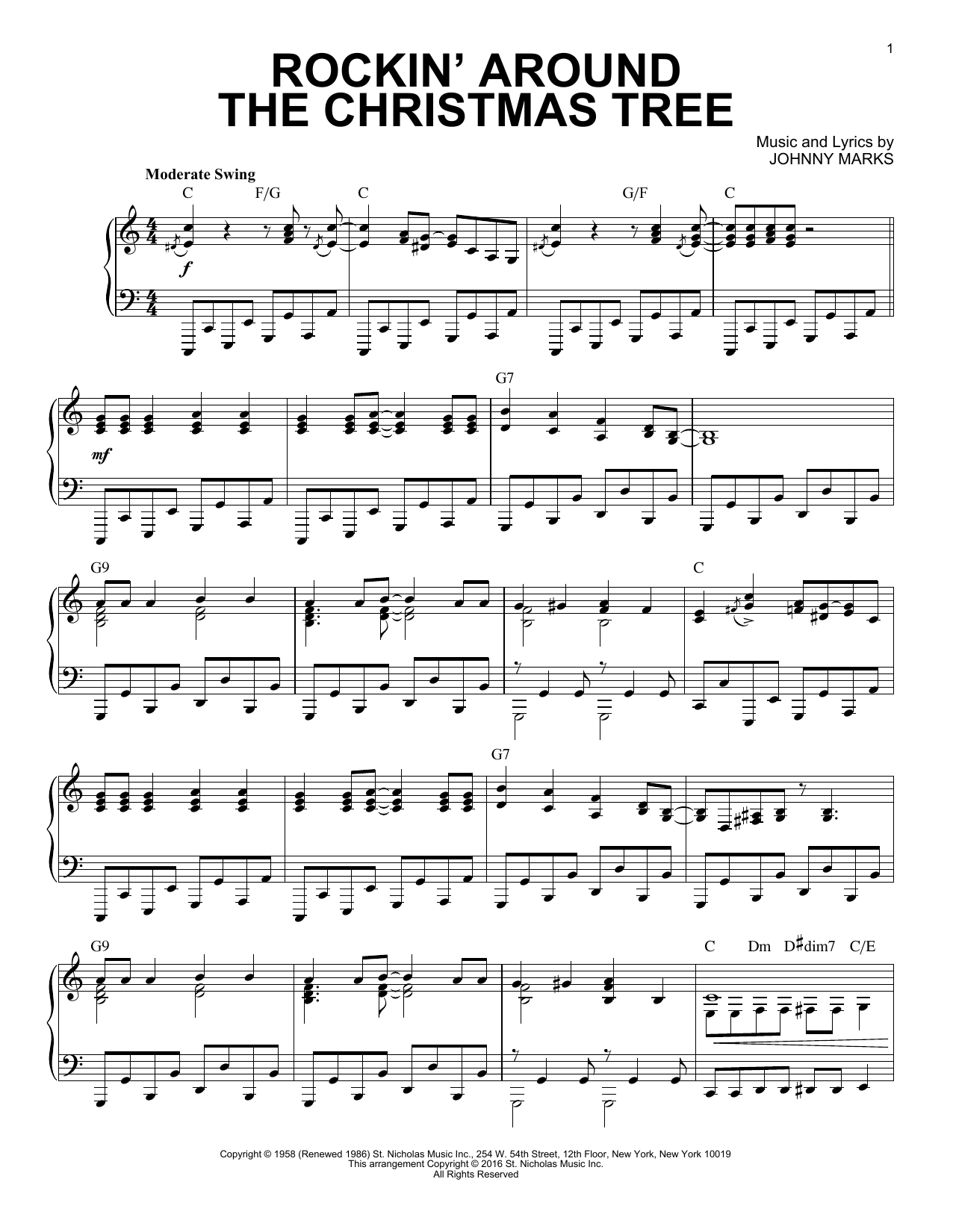 Johnny Marks Rockin' Around The Christmas Tree [Jazz version] (arr. Brent Edstrom) Sheet Music Notes & Chords for Piano - Download or Print PDF