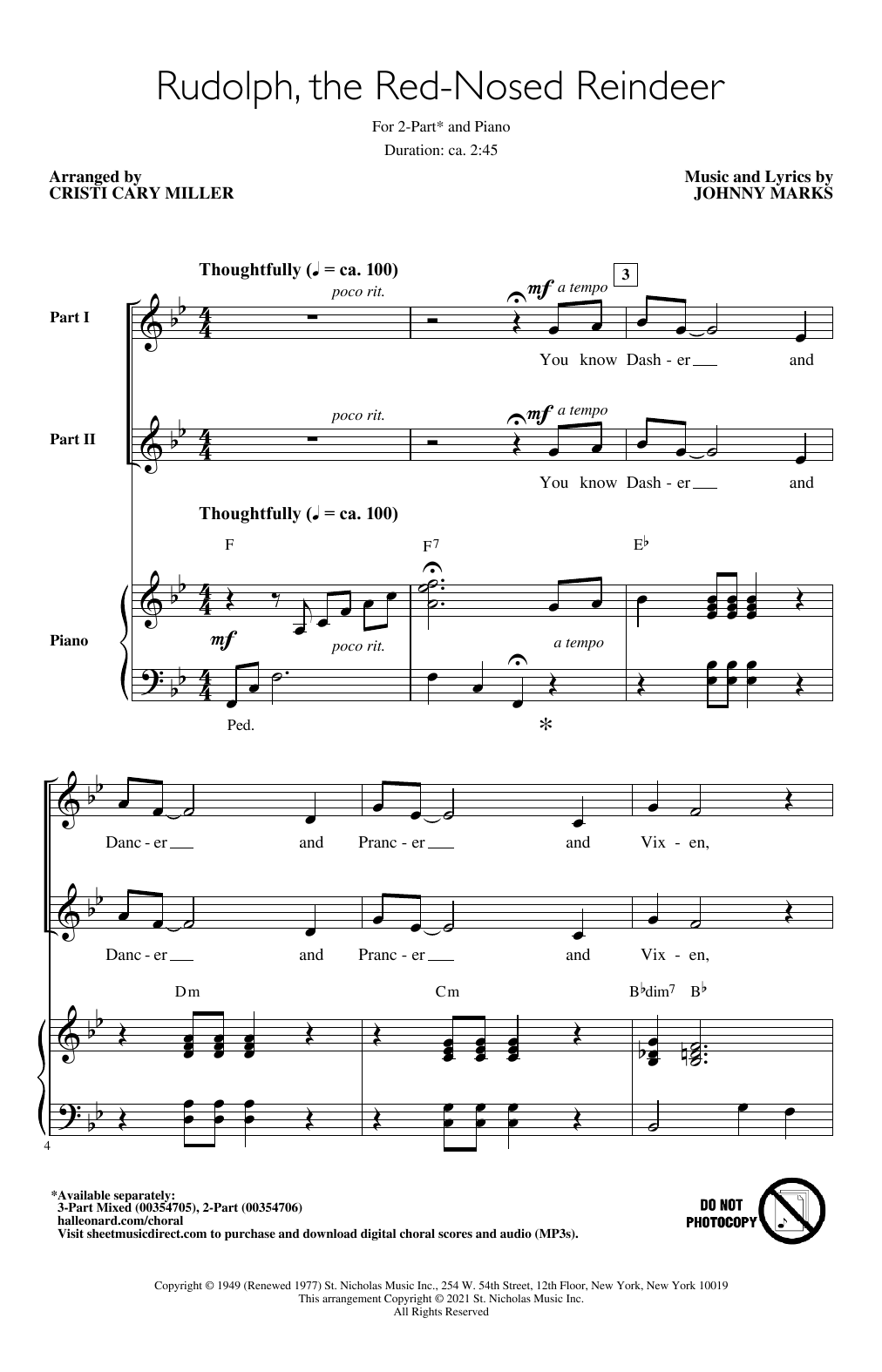 Johnny Marks Rudolph The Red-Nosed Reindeer (arr. Cristi Cary Miller) Sheet Music Notes & Chords for 3-Part Mixed Choir - Download or Print PDF