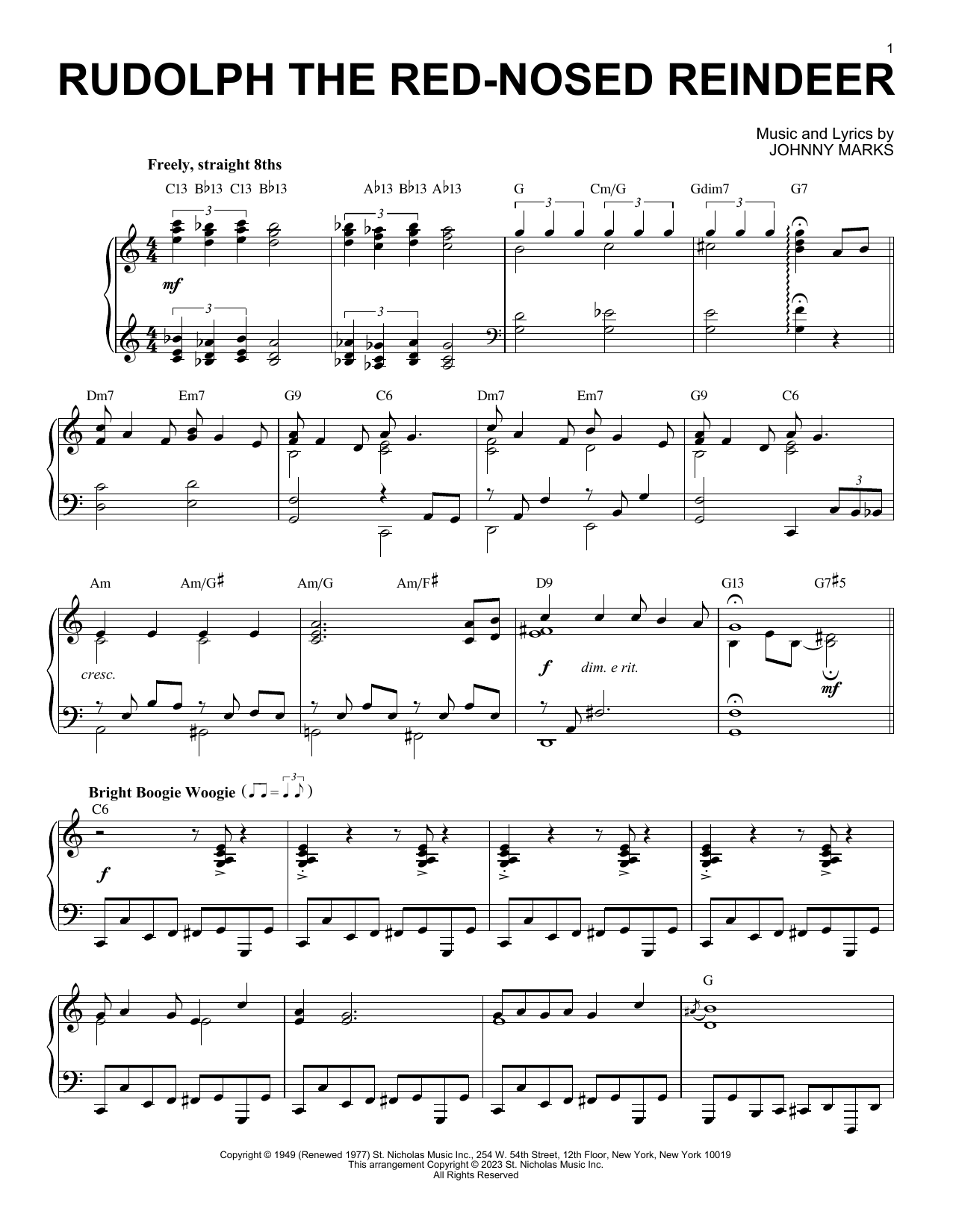 Johnny Marks Rudolph The Red-Nosed Reindeer [Boogie Woogie version] (arr. Brent Edstrom) Sheet Music Notes & Chords for Piano Solo - Download or Print PDF