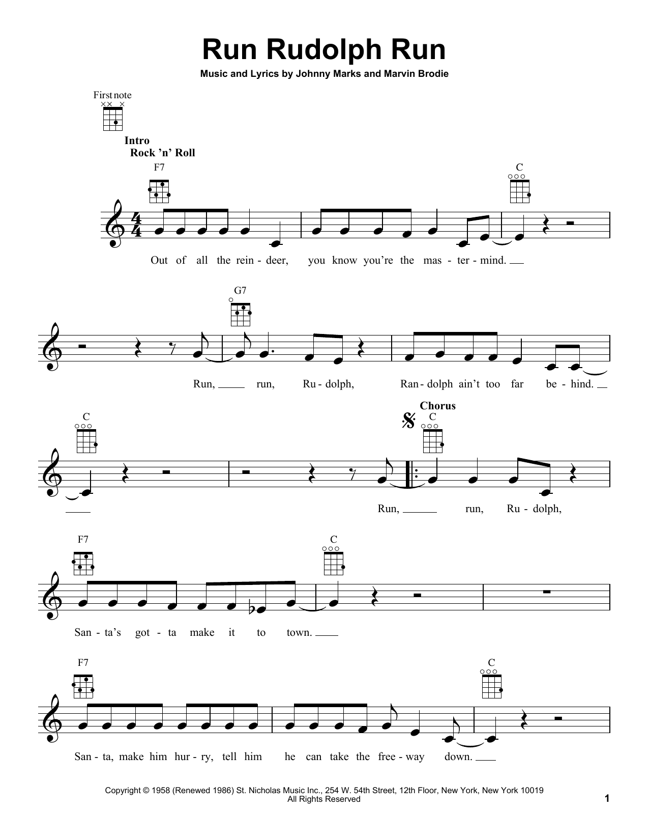 Johnny Marks Run Rudolph Run Sheet Music Notes & Chords for Ukulele - Download or Print PDF